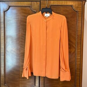 3-1 Philip Lim Silk Orange Blouse Size 6 Flouncy Long Sleeves
